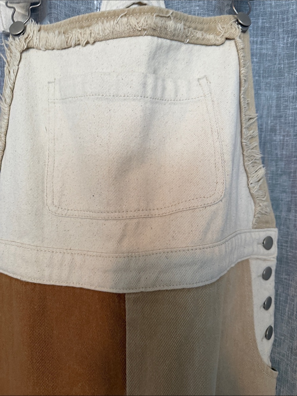 Blue Blush Patchwork Cotton Denim Patchwork Boho Large Overalls - Neutral Multi - Picture 9 of 12